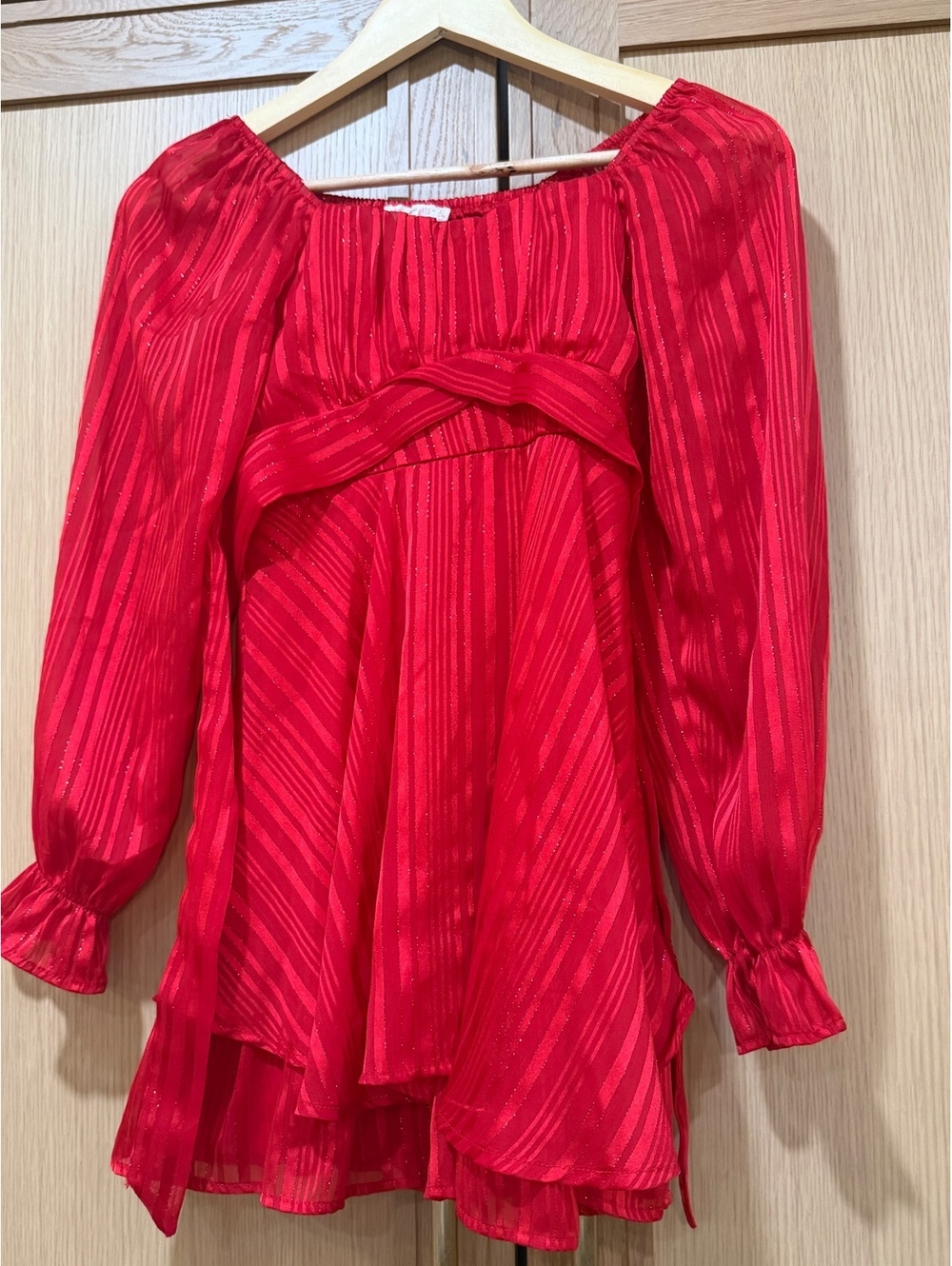 Wild Hearts Red Shimmer Stripe Mini Dress — Size M